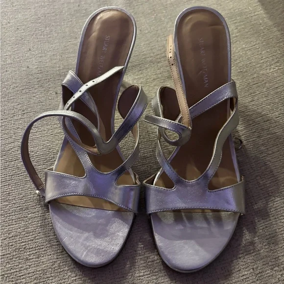 Stuart Weitzman mariposa leather silver heels - Picture 5 of 5